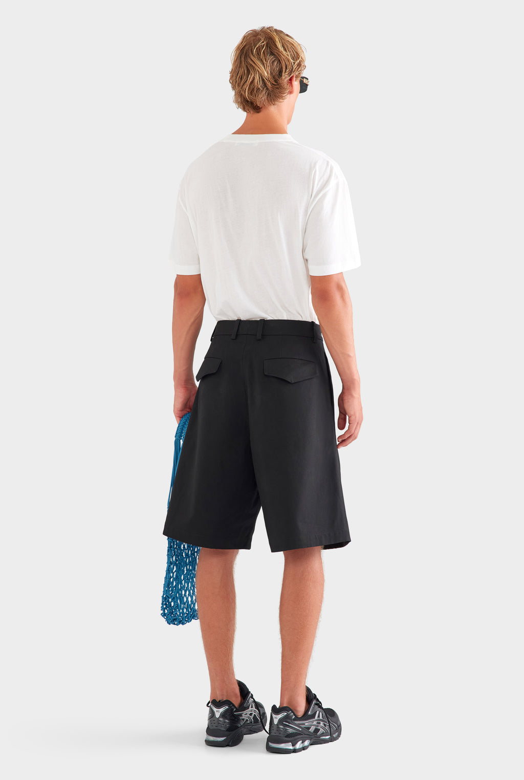 Cotton Canvas Pleated Bermuda Short - Black