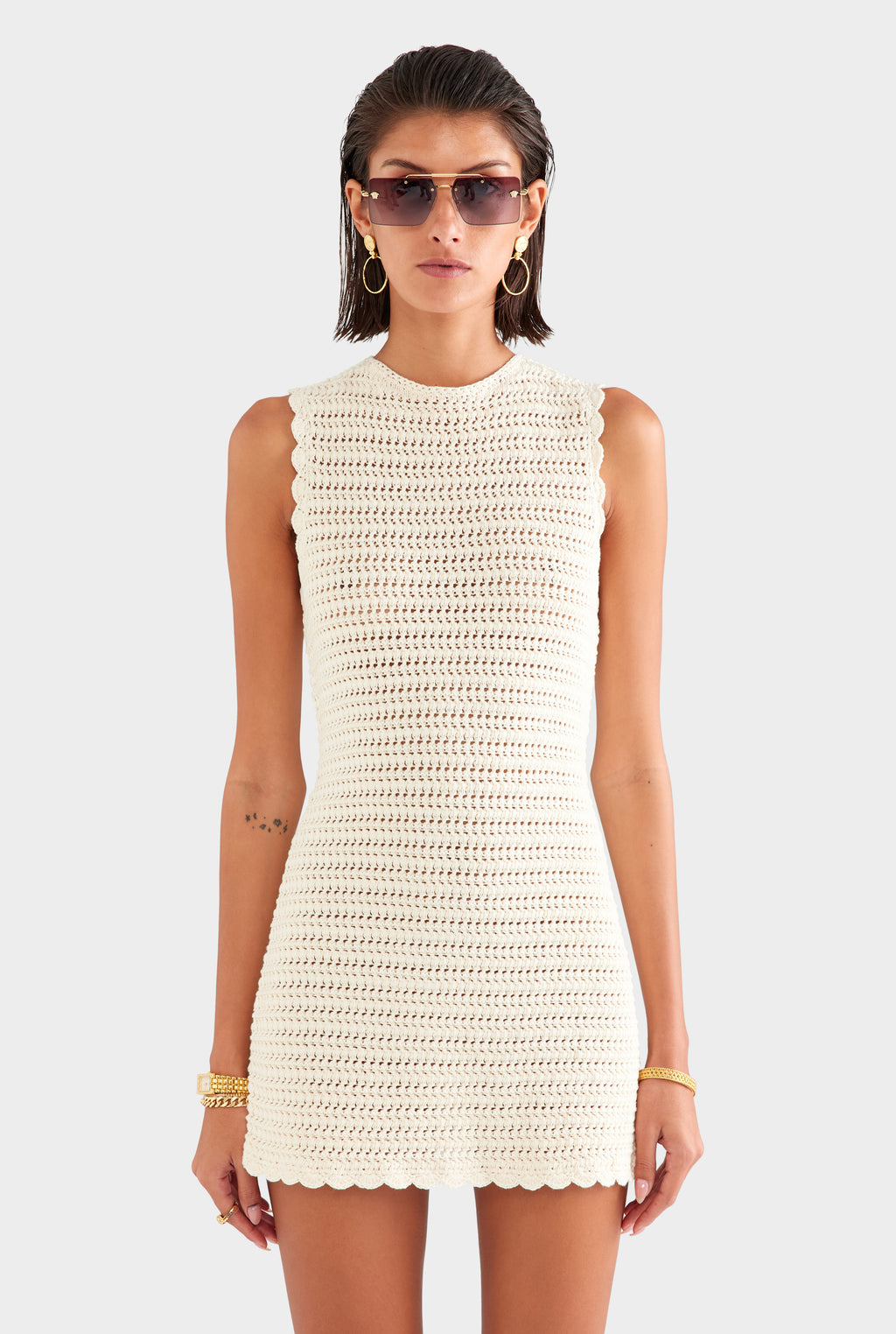 Crochet Mini Dress in Cream