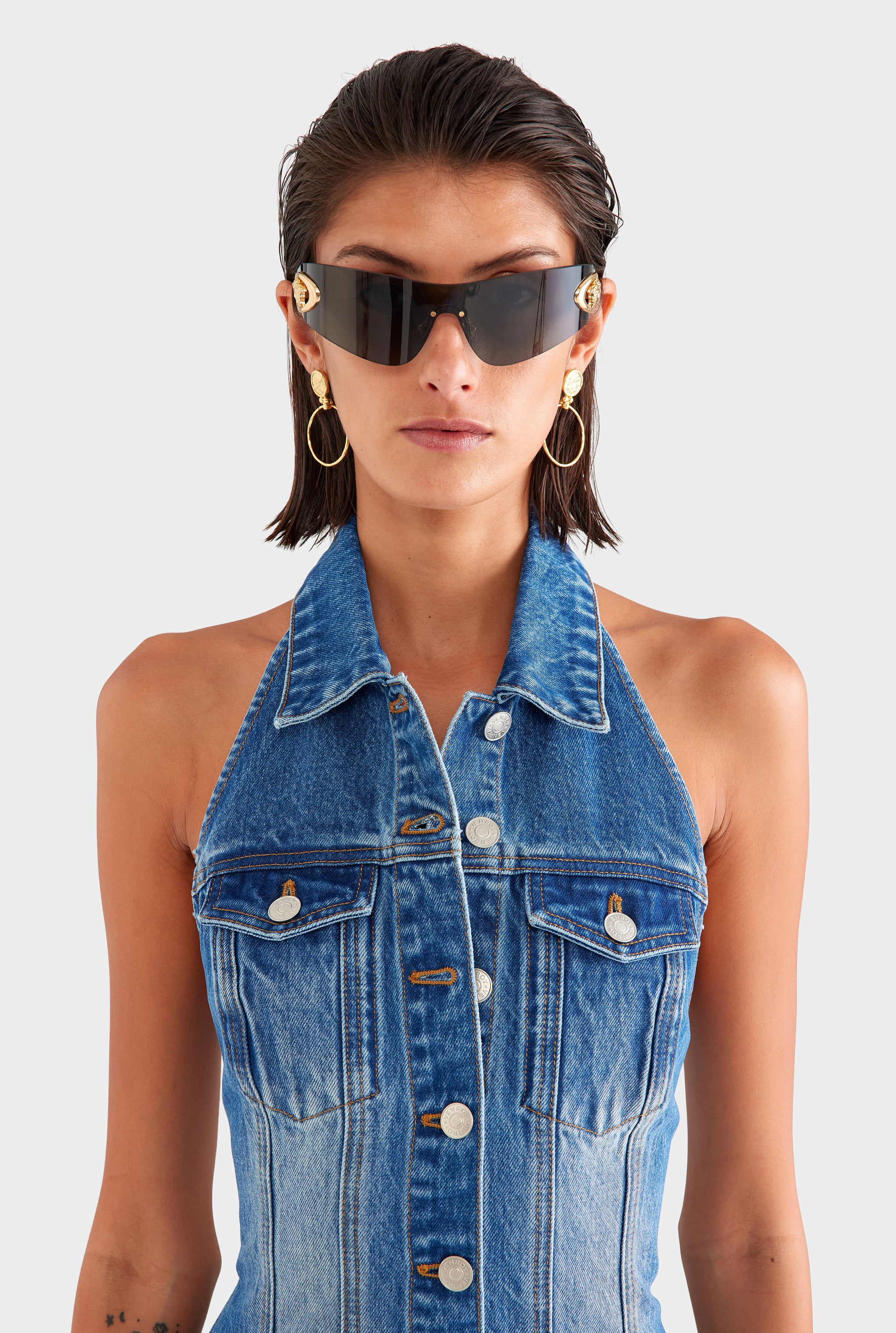 Denim Halter Dress - Mid Indigo