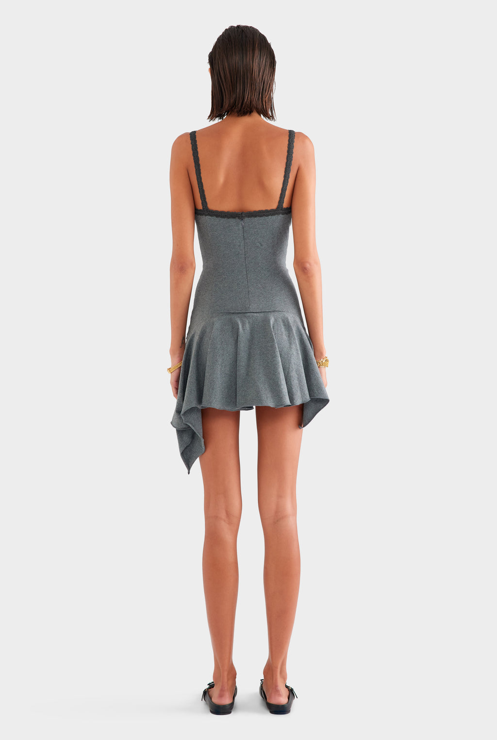 Jersey Handkerchief Mini Dress - Dark Grey Marl