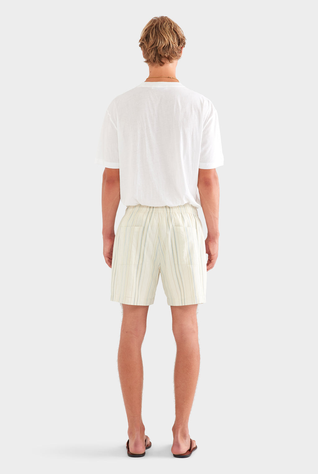 Woven Stripe Lounge Short - Off White/Blue/Taupe Stripe