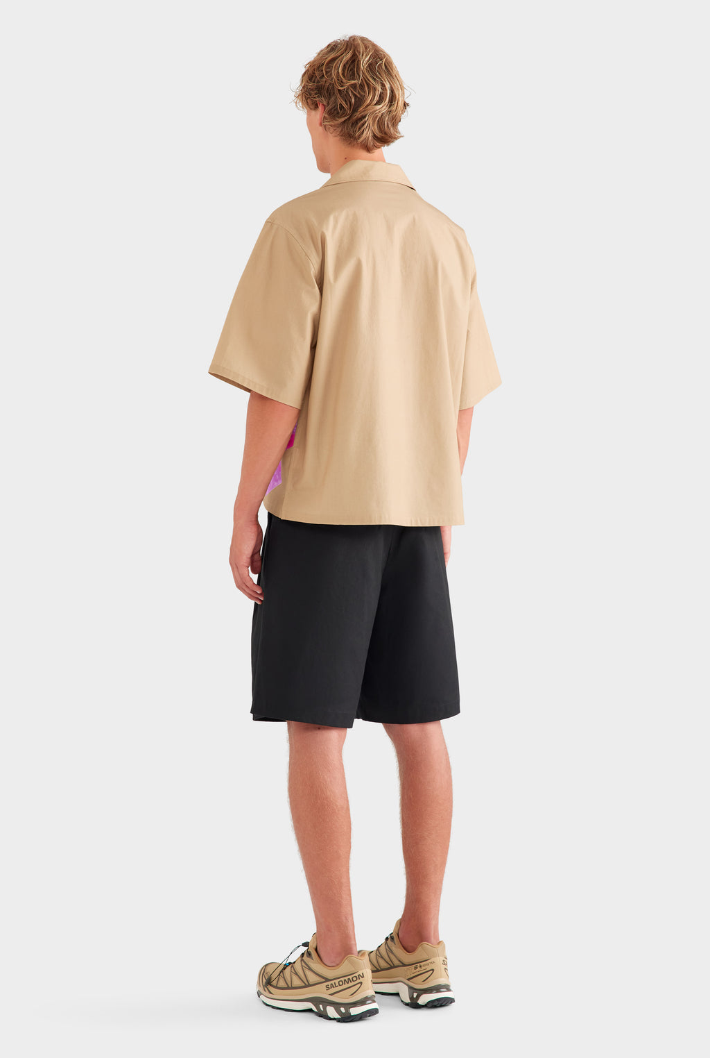 Oversized Cotton Short Sleeve Shirt - Desert Sand/Fuchsia Flower