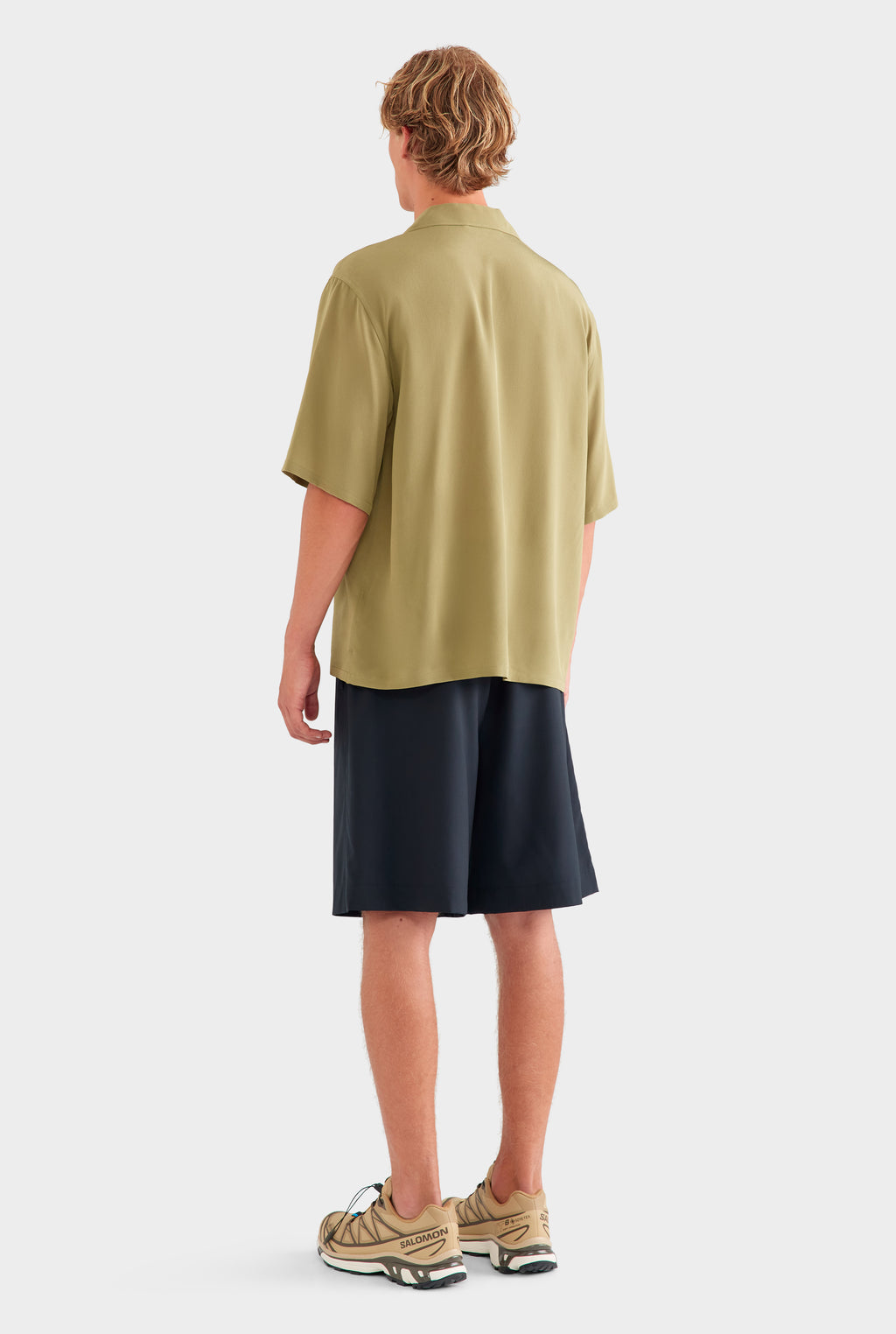 Oversized Silk Short Sleeve Shirt - Olive