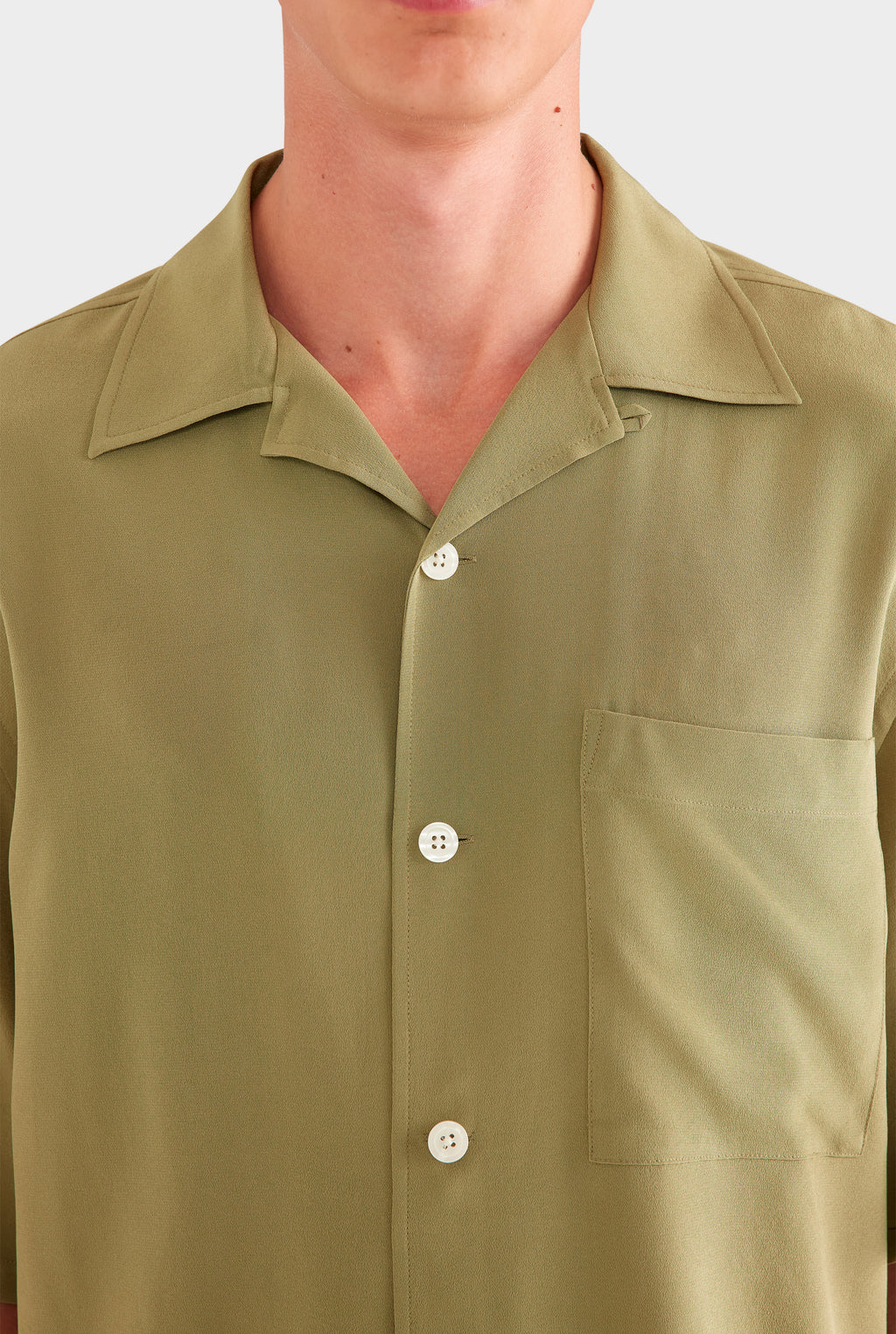 Oversized Silk Short Sleeve Shirt - Olive