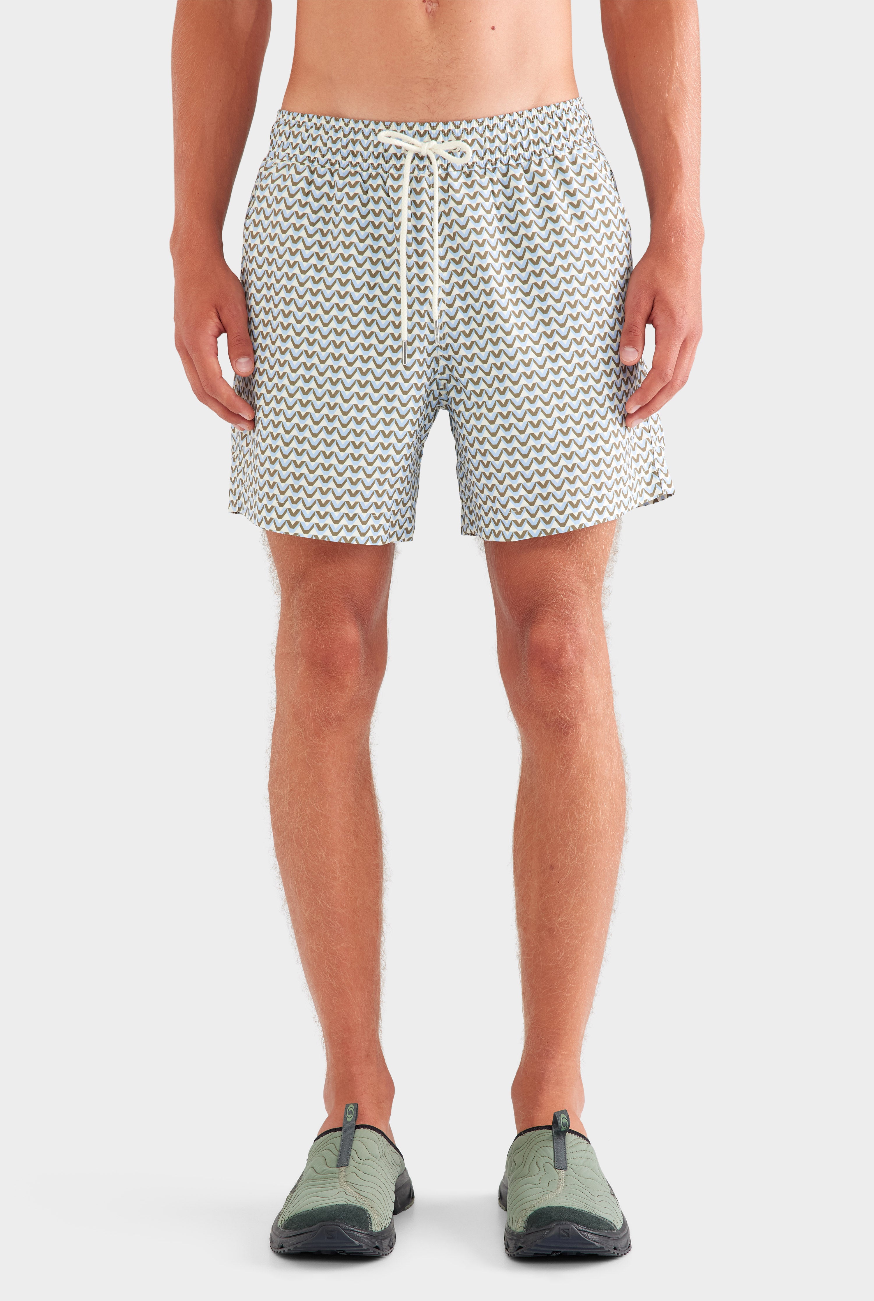 Printed Swim Short - Cream/Blue/Olive V Monogram