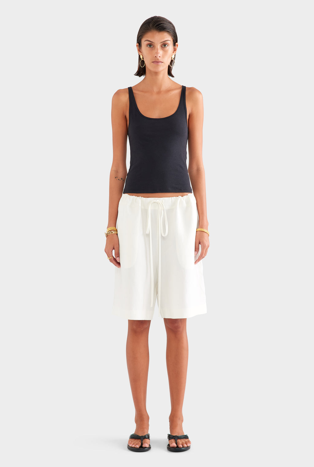 Silk Linen Drawstring Short - Cream