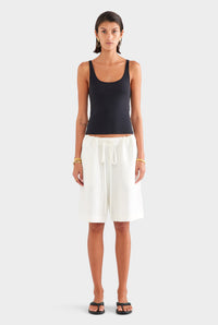 Silk Linen Drawstring Short - Cream