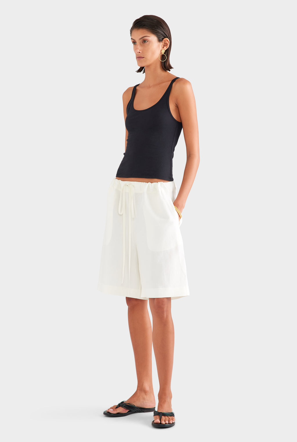 Silk Linen Drawstring Short - Cream