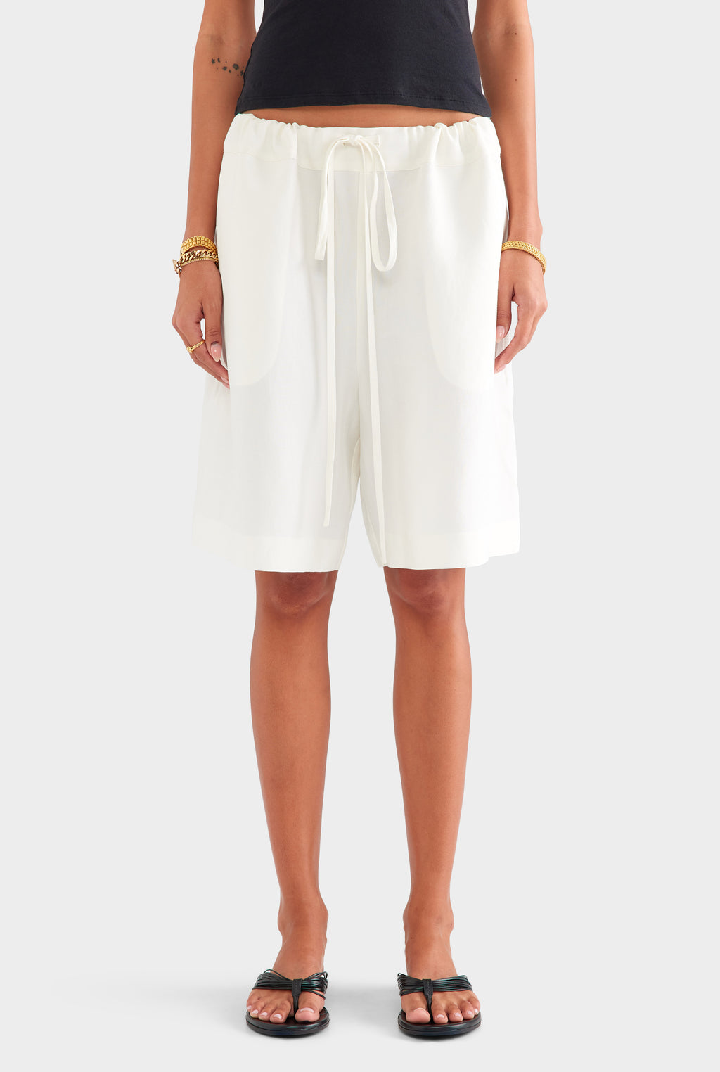 Silk Linen Drawstring Short - Cream