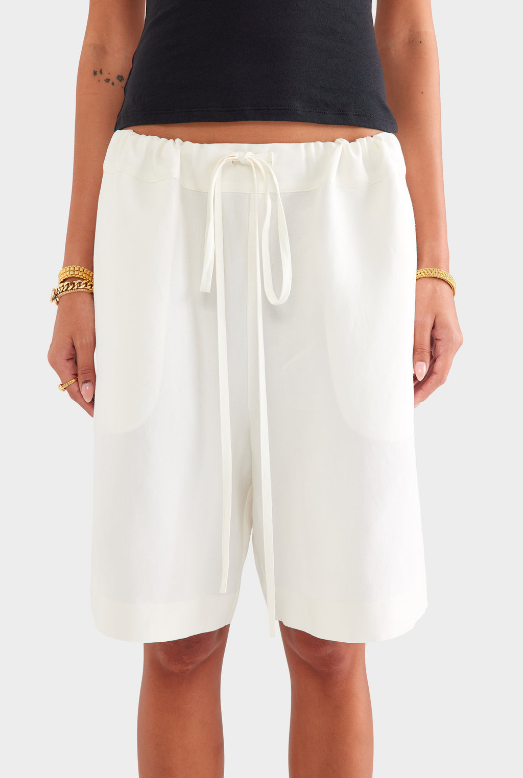 Silk Linen Drawstring Short - Cream