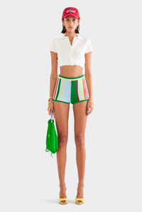 Striped Terry Knit Short - Bright Green/Blue Stripe