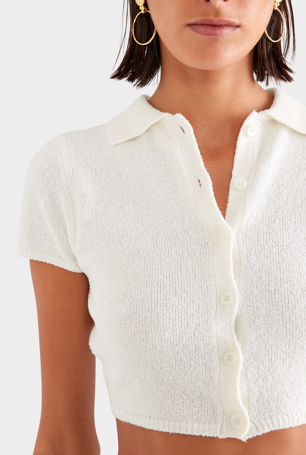 Terry Knit Cropped Shirt - Off White