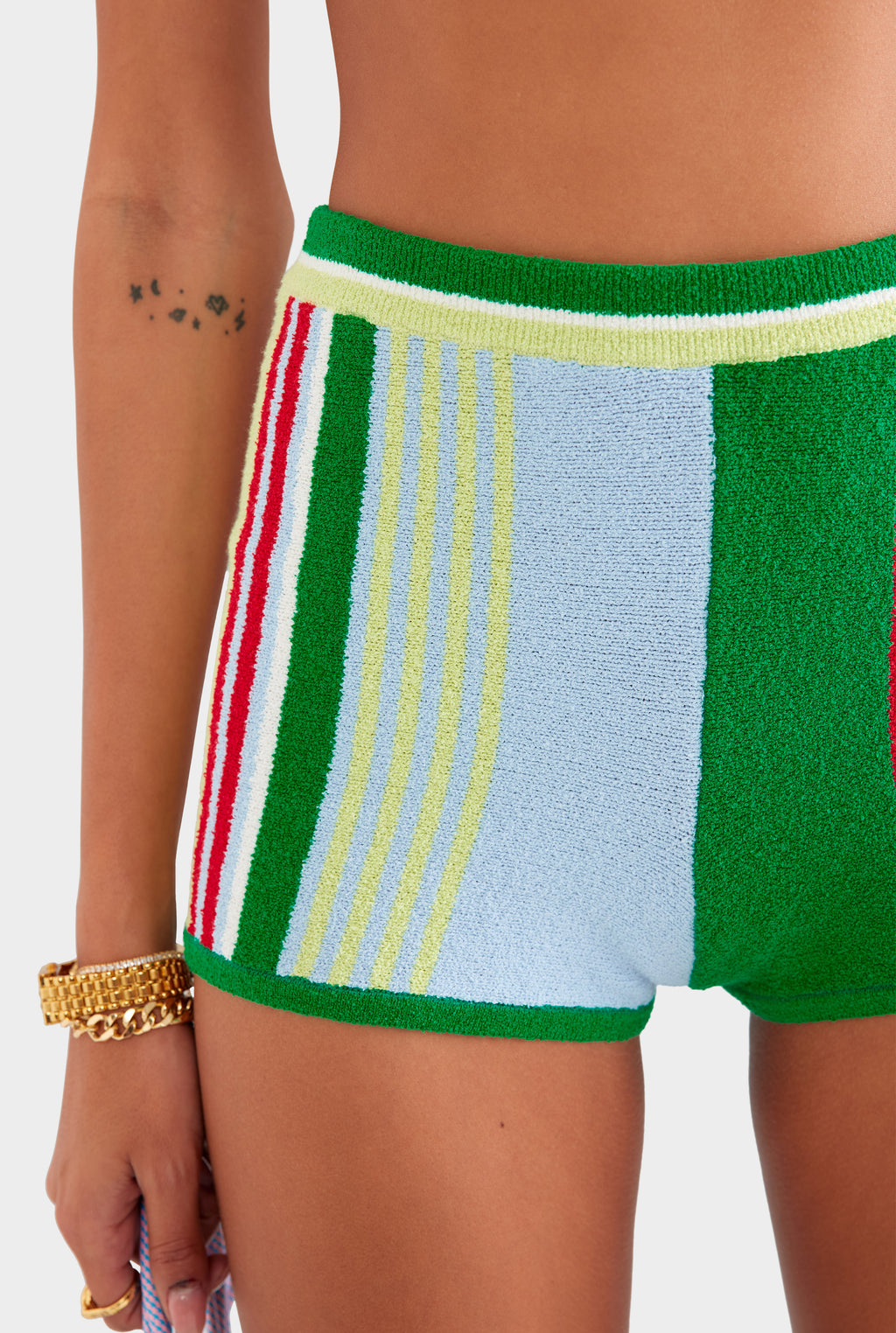 Striped Terry Knit Short - Bright Green/Blue Stripe