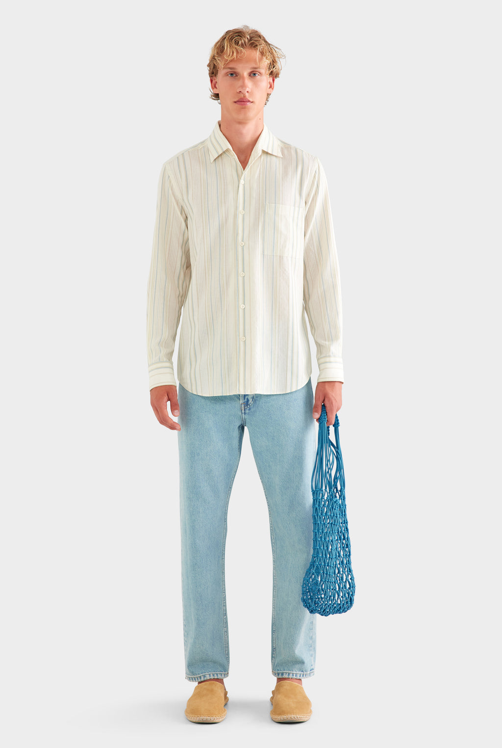 Relaxed Stripe Shirt - Off White/Blue/Taupe Stripe