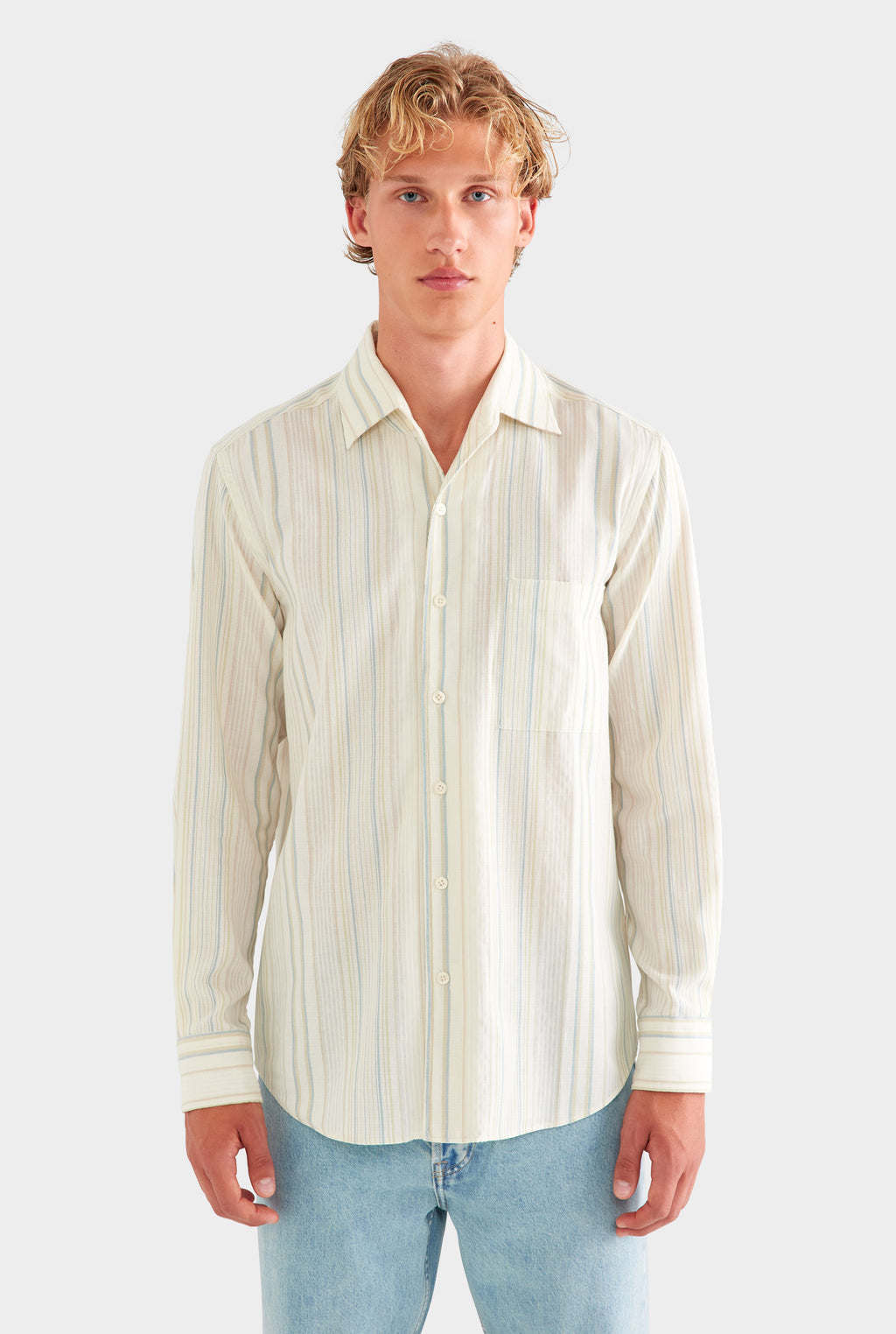 Relaxed Stripe Shirt - Off White/Blue/Taupe Stripe