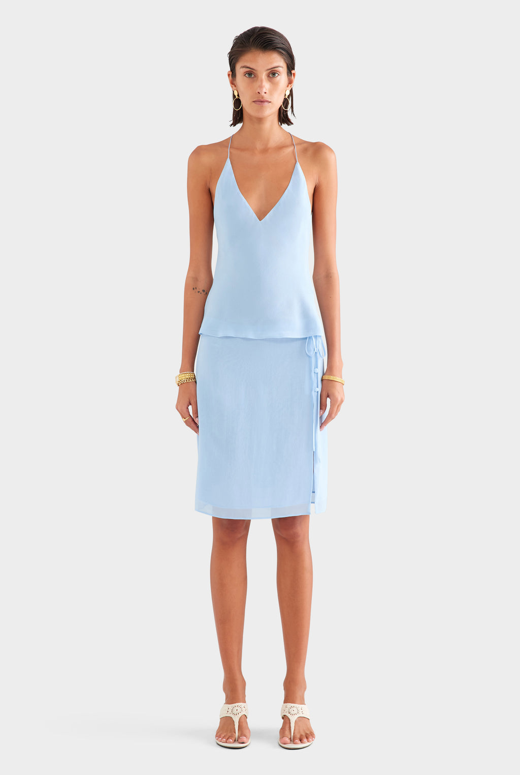 Cross Back Silk Cami - Powder Blue