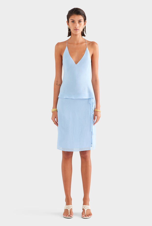 Cross Back Silk Cami - Powder Blue