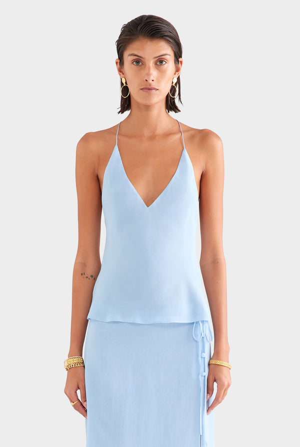 Cross Back Silk Cami - Powder Blue