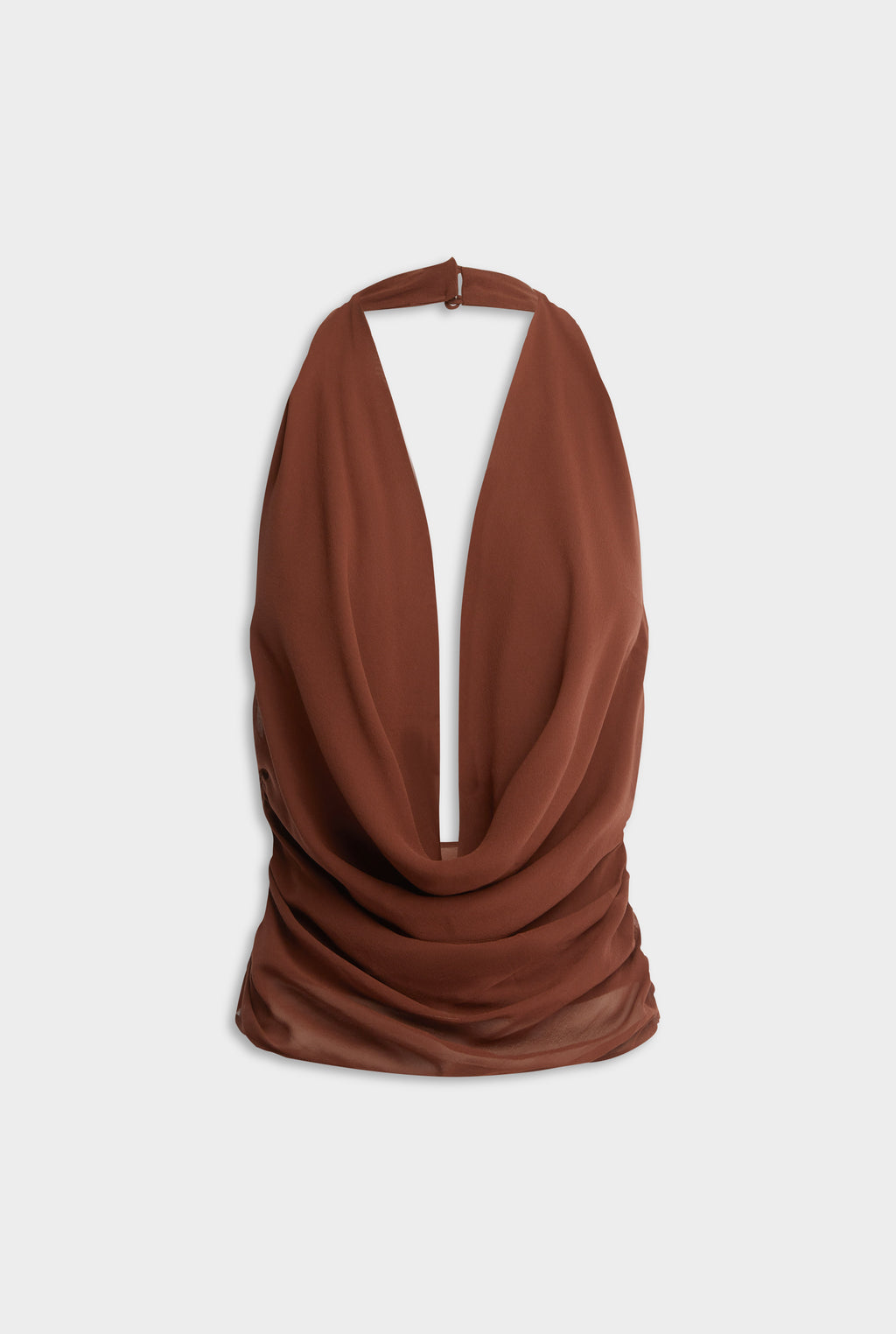 Deep Cowl Sheer Silk Halter - Chocolate
