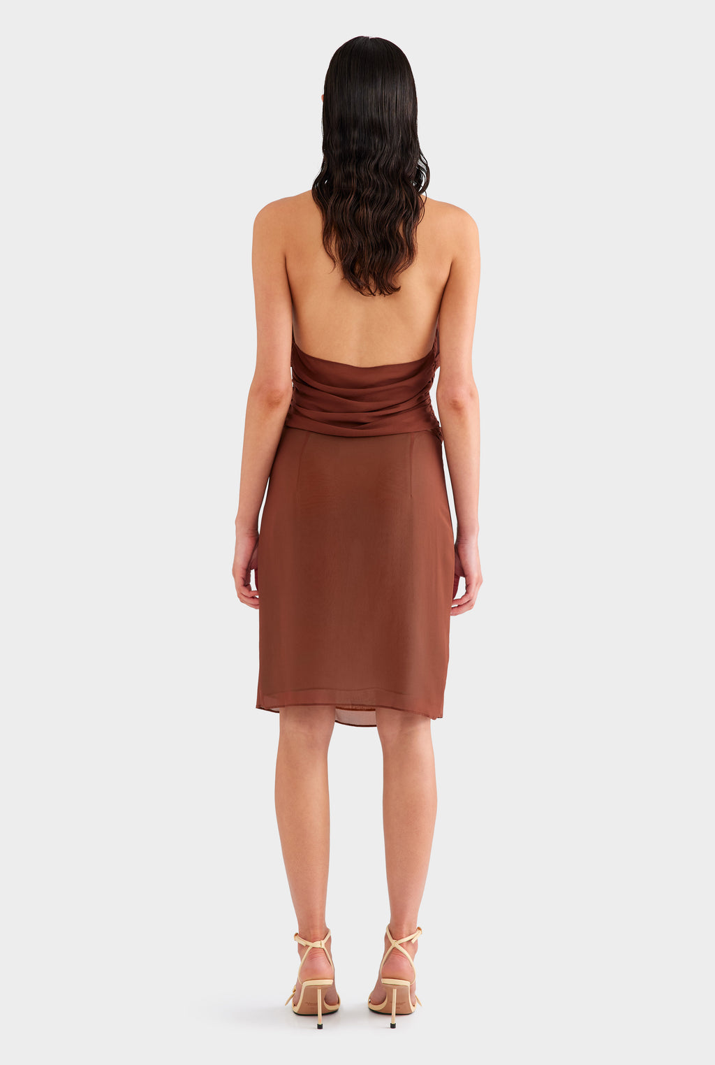 Deep Cowl Sheer Silk Halter - Chocolate