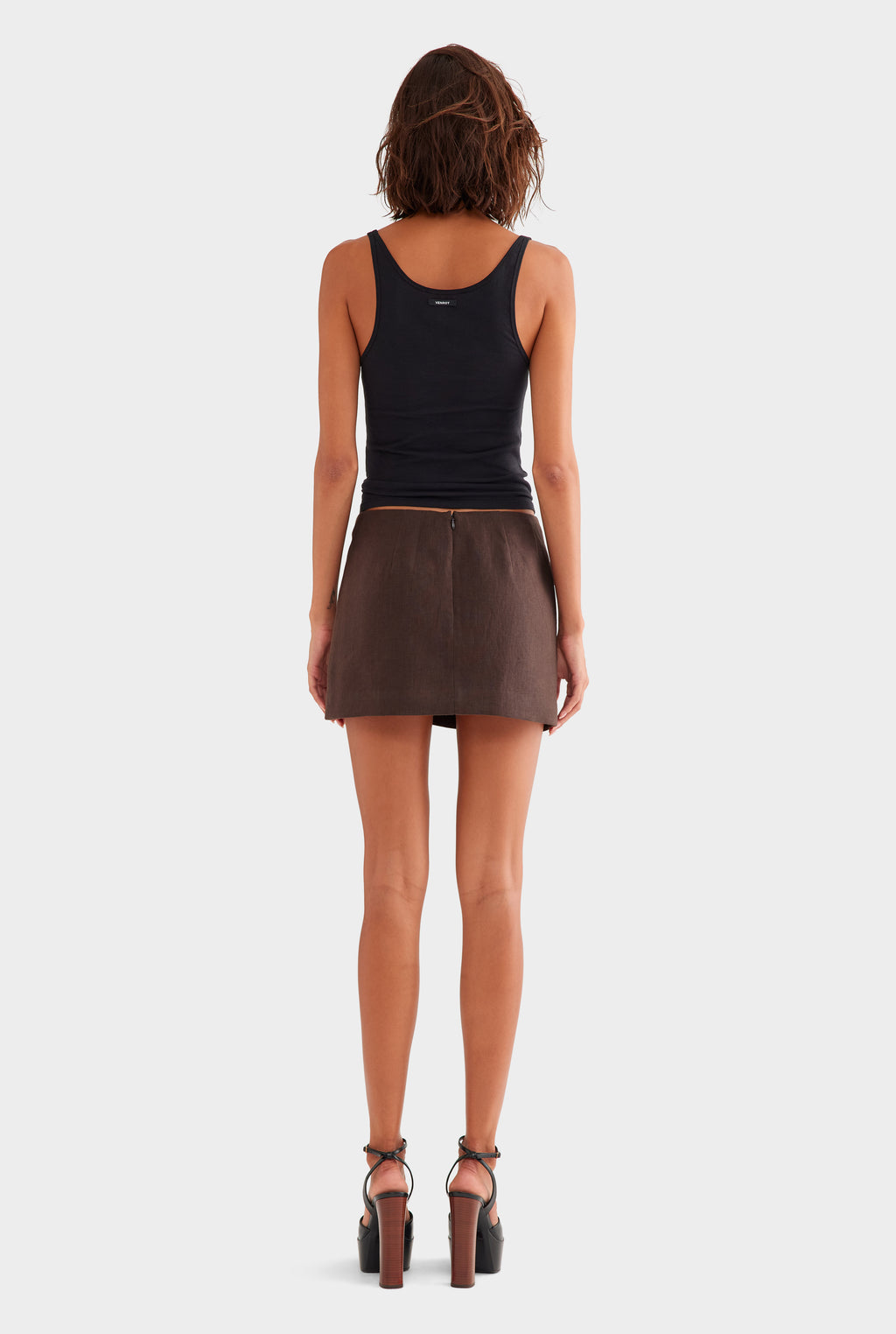 Draped Linen Mini Skirt - Dark Chocolate