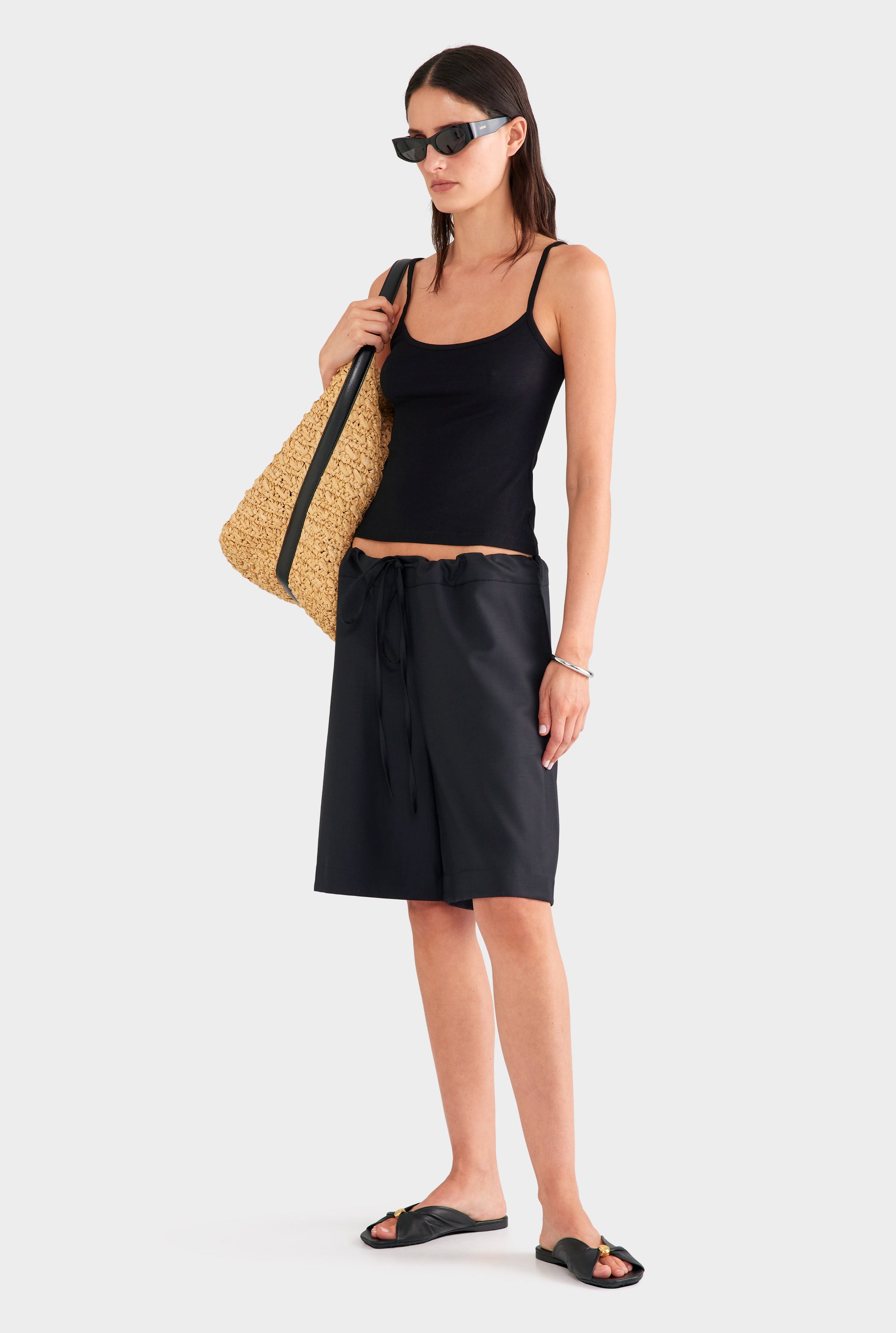 Drawstring Wool Bermuda Short - Black