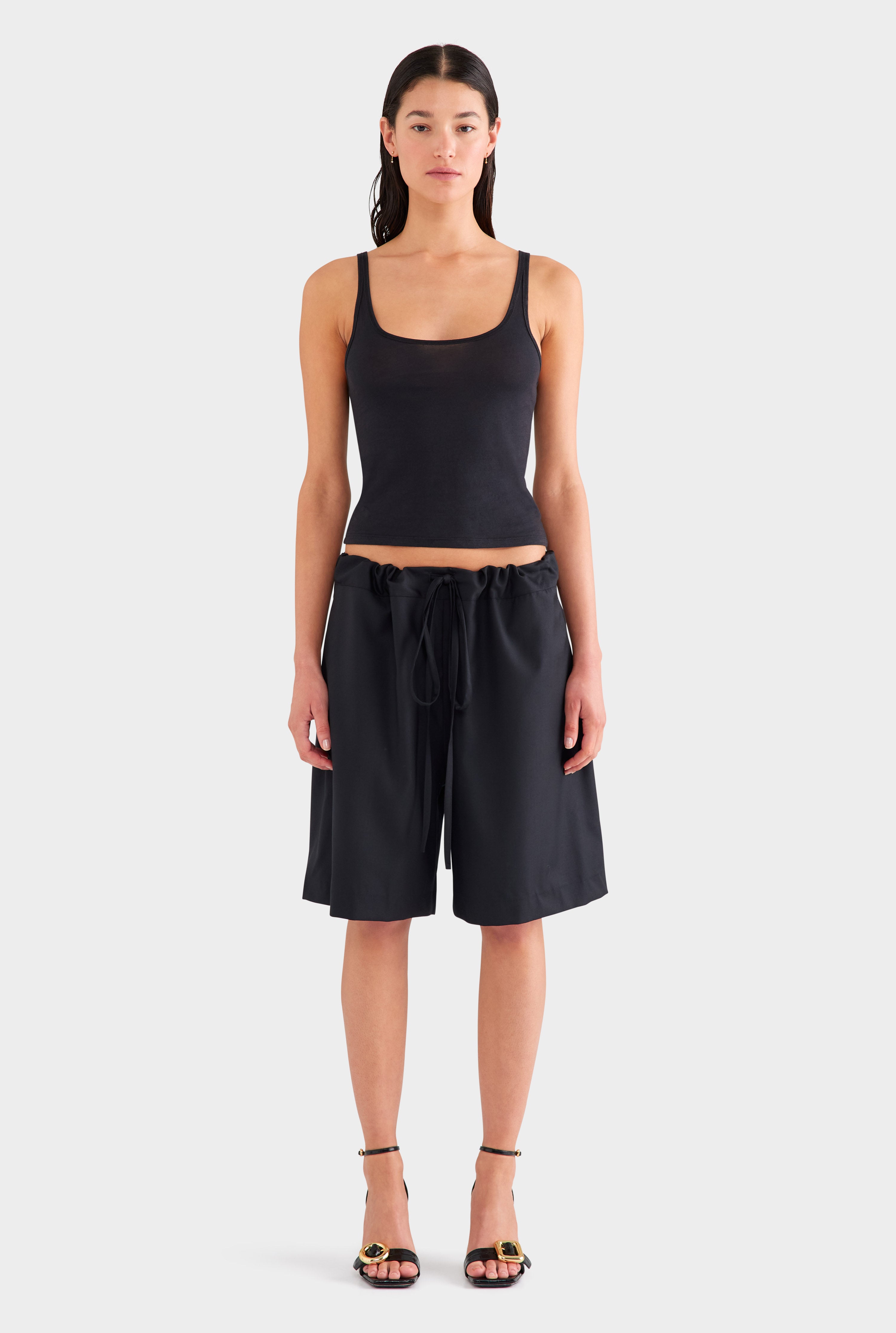 Drawstring Wool Bermuda Short - Black