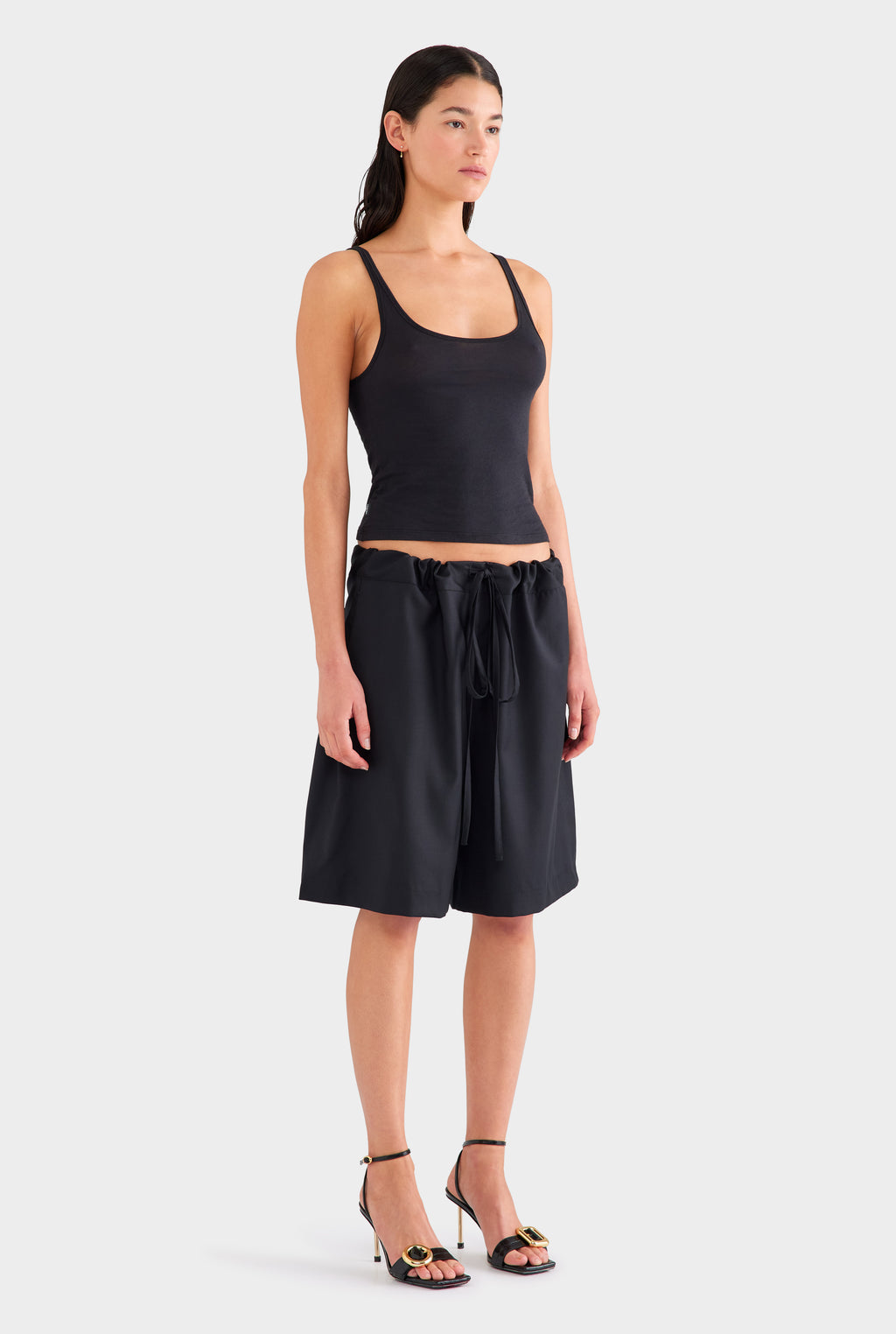 Drawstring Wool Bermuda Short - Black