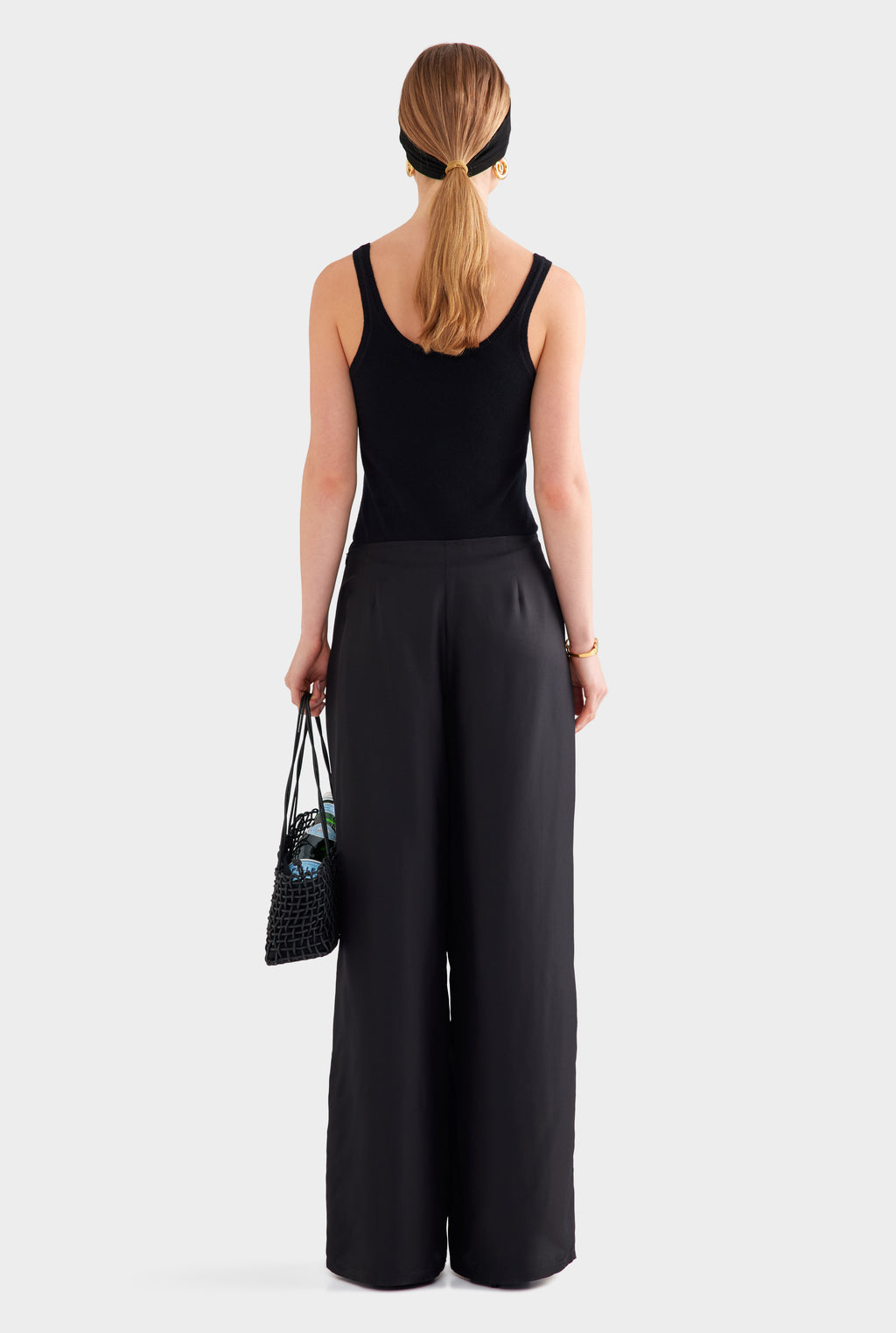 Relaxed Flat Front Silk Pant - Black