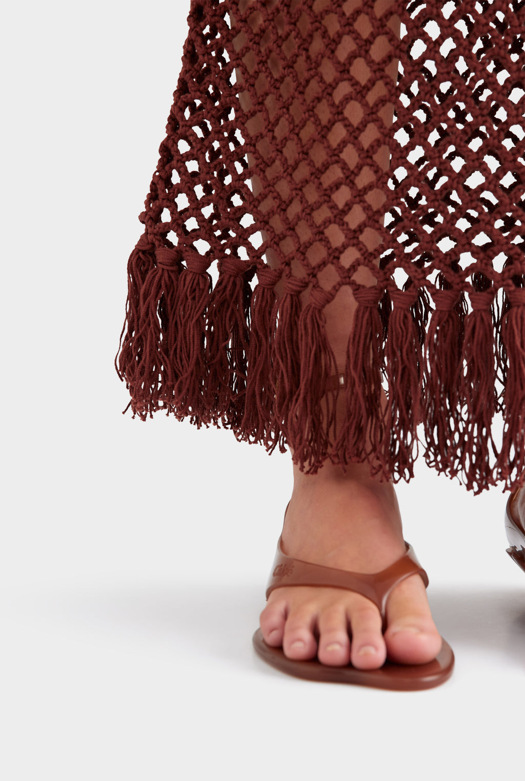 Fringed Crochet Cotton Midi Skirt - Chocolate