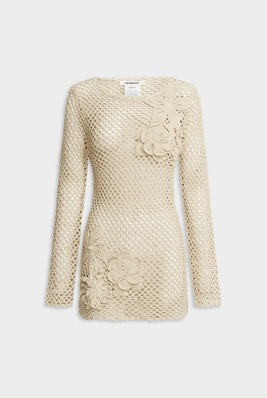 Floral Crochet Cotton Mini Dress - Natural