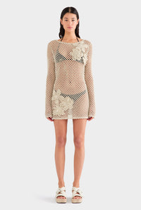 Floral Crochet Cotton Mini Dress - Natural