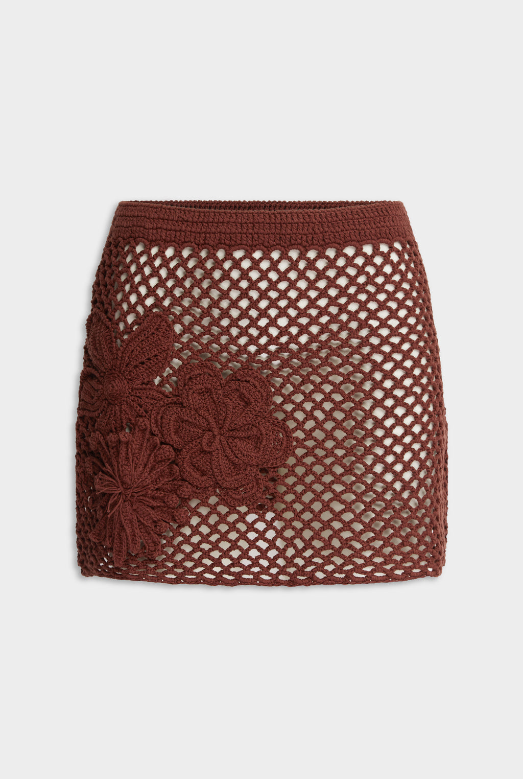Floral Crochet Cotton Mini Skirt - Chocolate