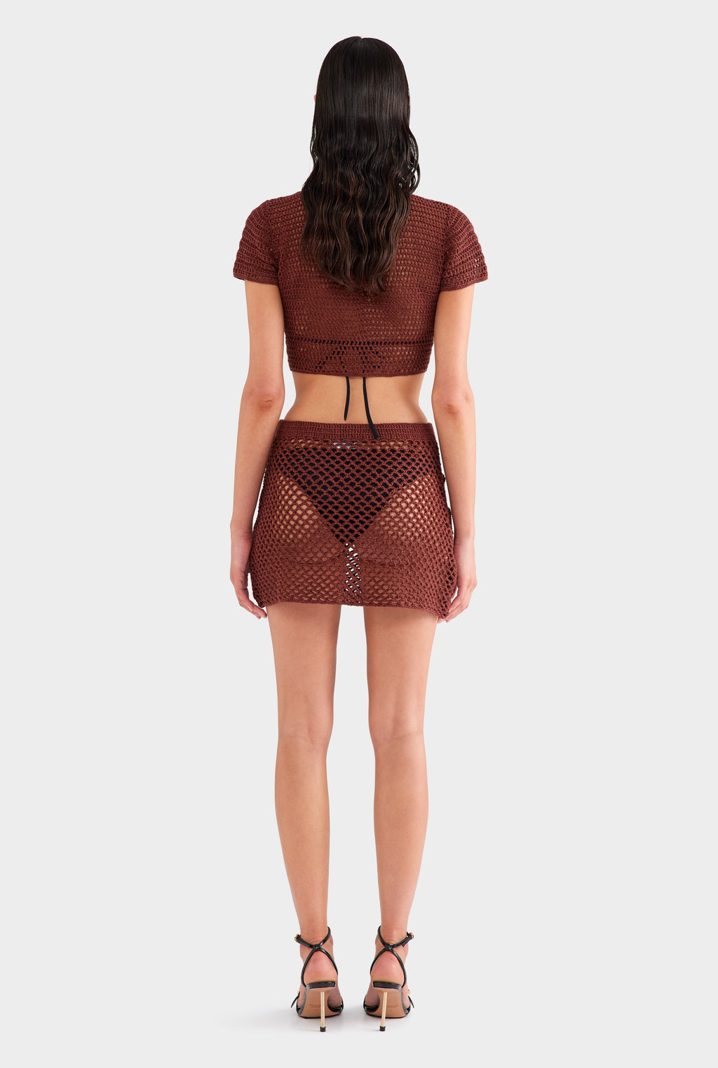 Floral Crochet Cotton Mini Skirt - Chocolate