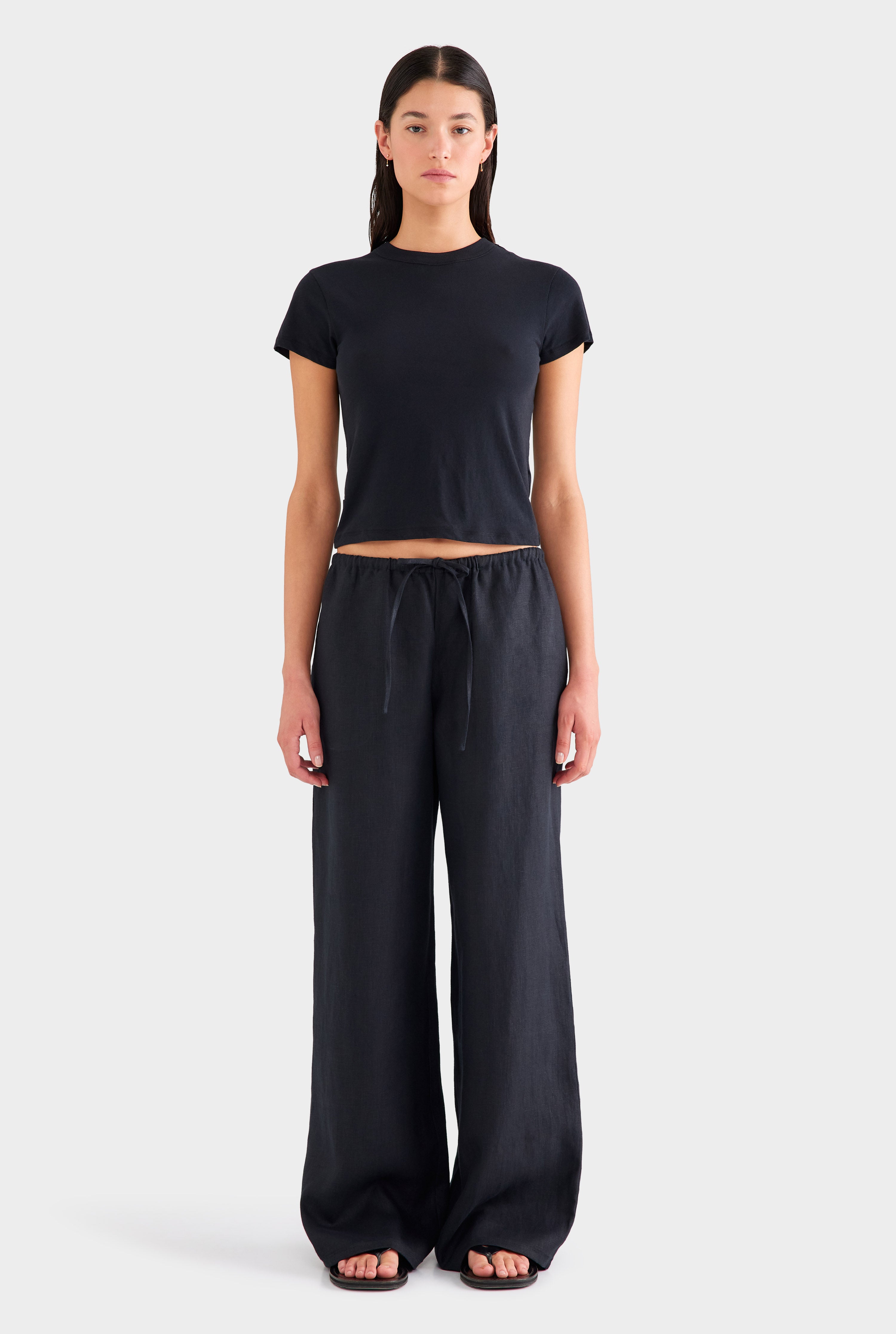 Heavy Weight Wide Leg Linen Pant - Black