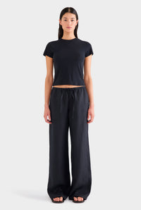 Heavy Weight Wide Leg Linen Pant - Black