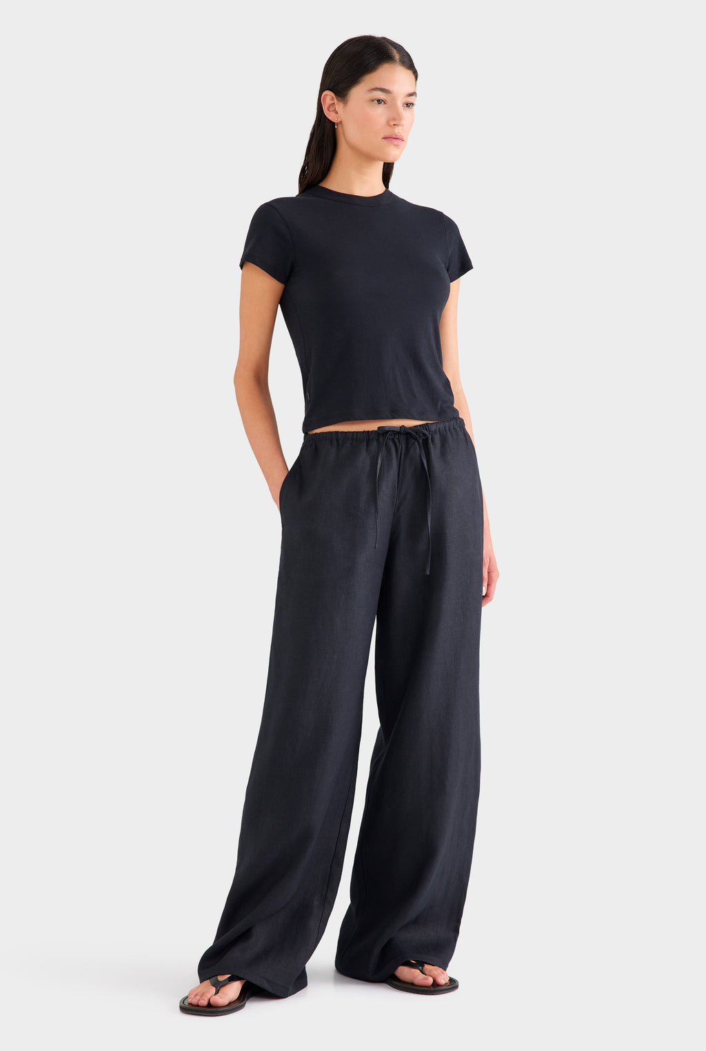 Heavy Weight Wide Leg Linen Pant - Black