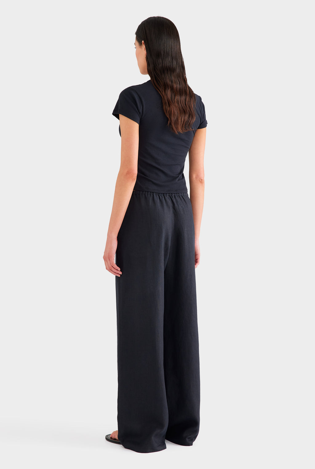 Heavy Weight Wide Leg Linen Pant - Black