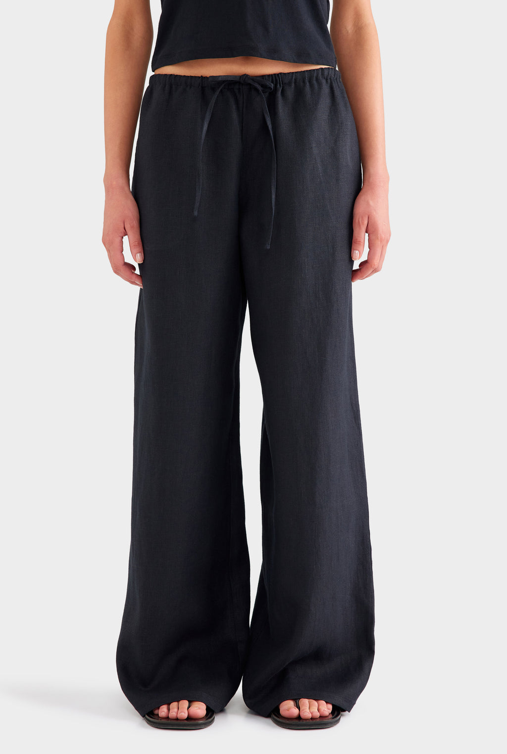 Heavy Weight Wide Leg Linen Pant - Black