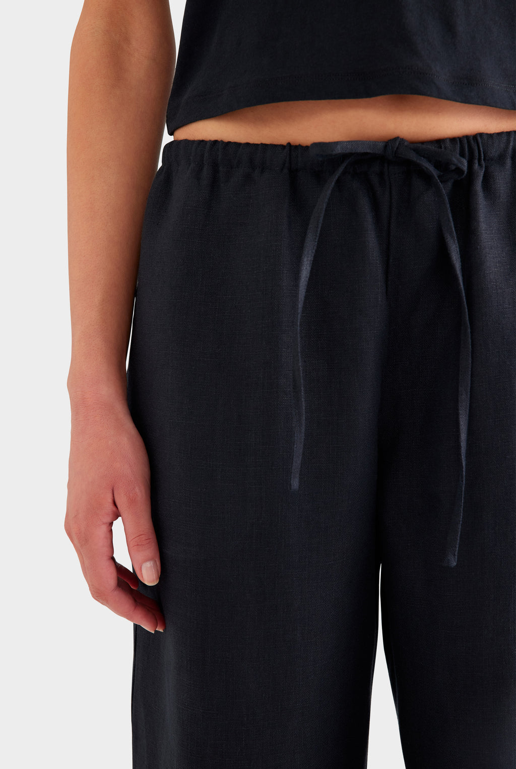 Heavy Weight Wide Leg Linen Pant - Black