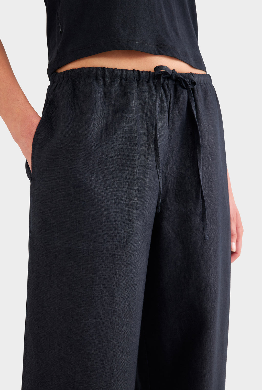Heavy Weight Wide Leg Linen Pant - Black