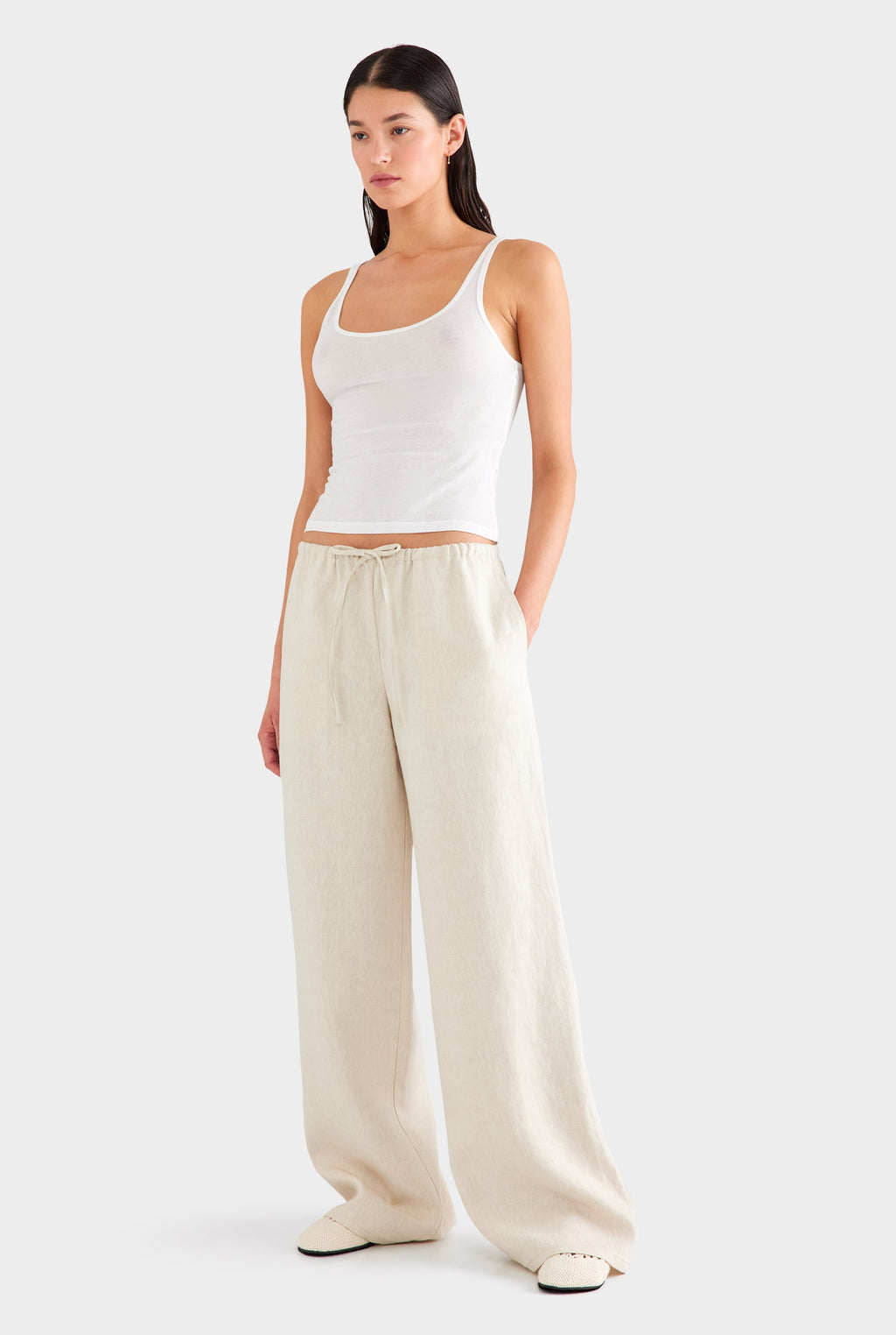 Heavy Weight Wide Leg Linen Pant - Sand