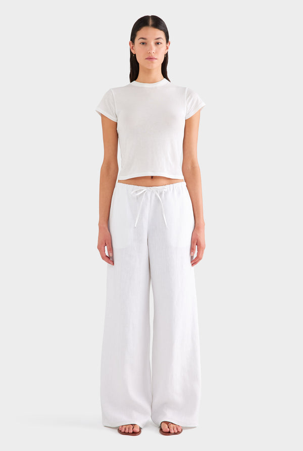 Heavy Weight Wide Leg Linen Pant - White