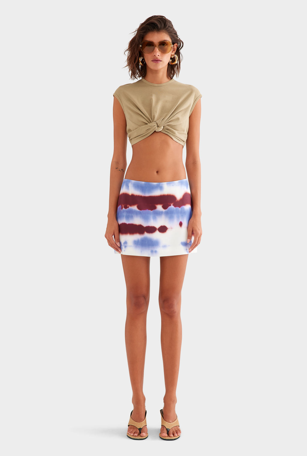 Jersey Knotted Cropped Tee - Pigment Dyed Beige