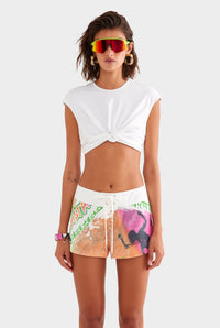 Jersey Knotted Cropped Tee - White