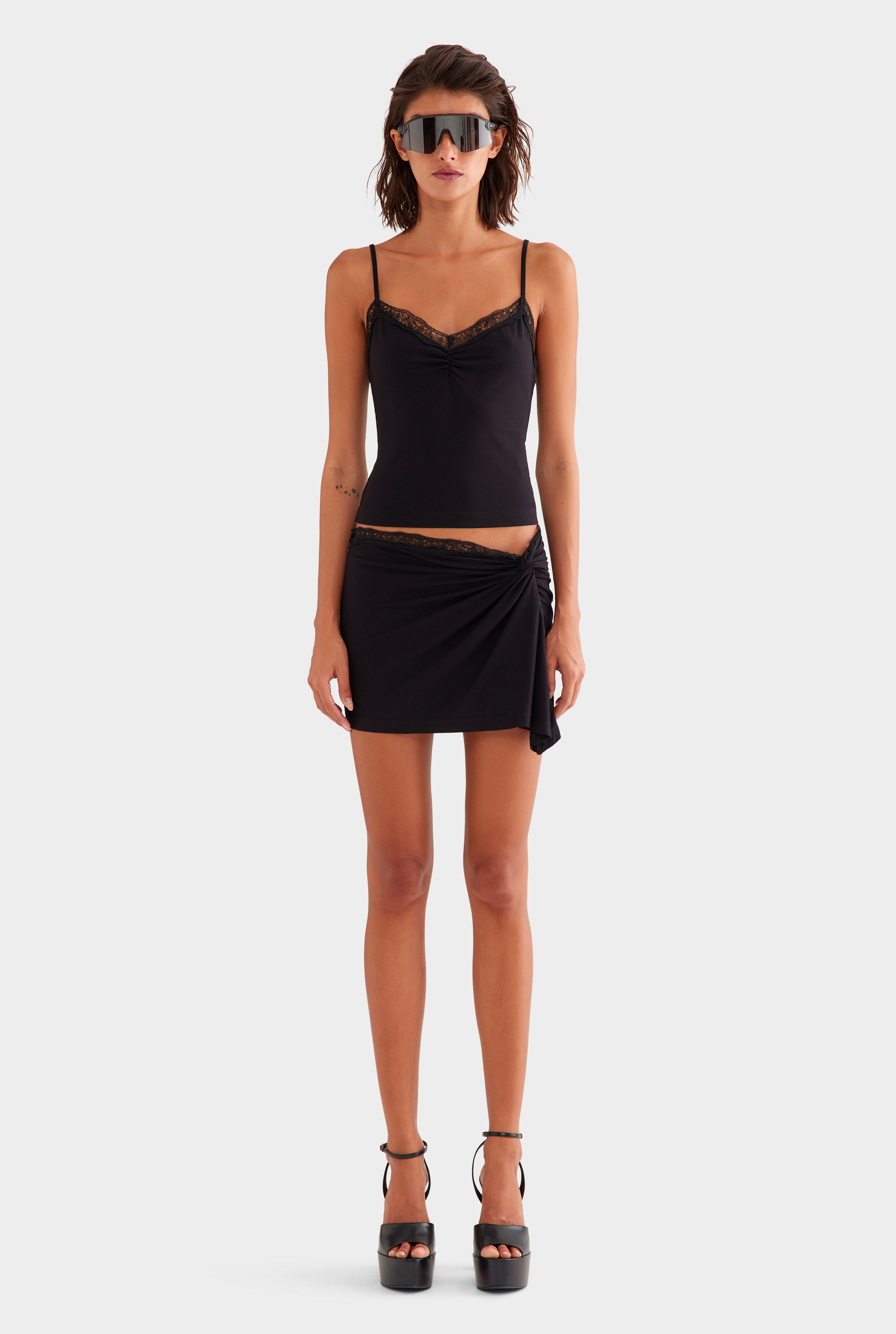 Jersey Lace Trim Tank in Black | Venroy – VENROY
