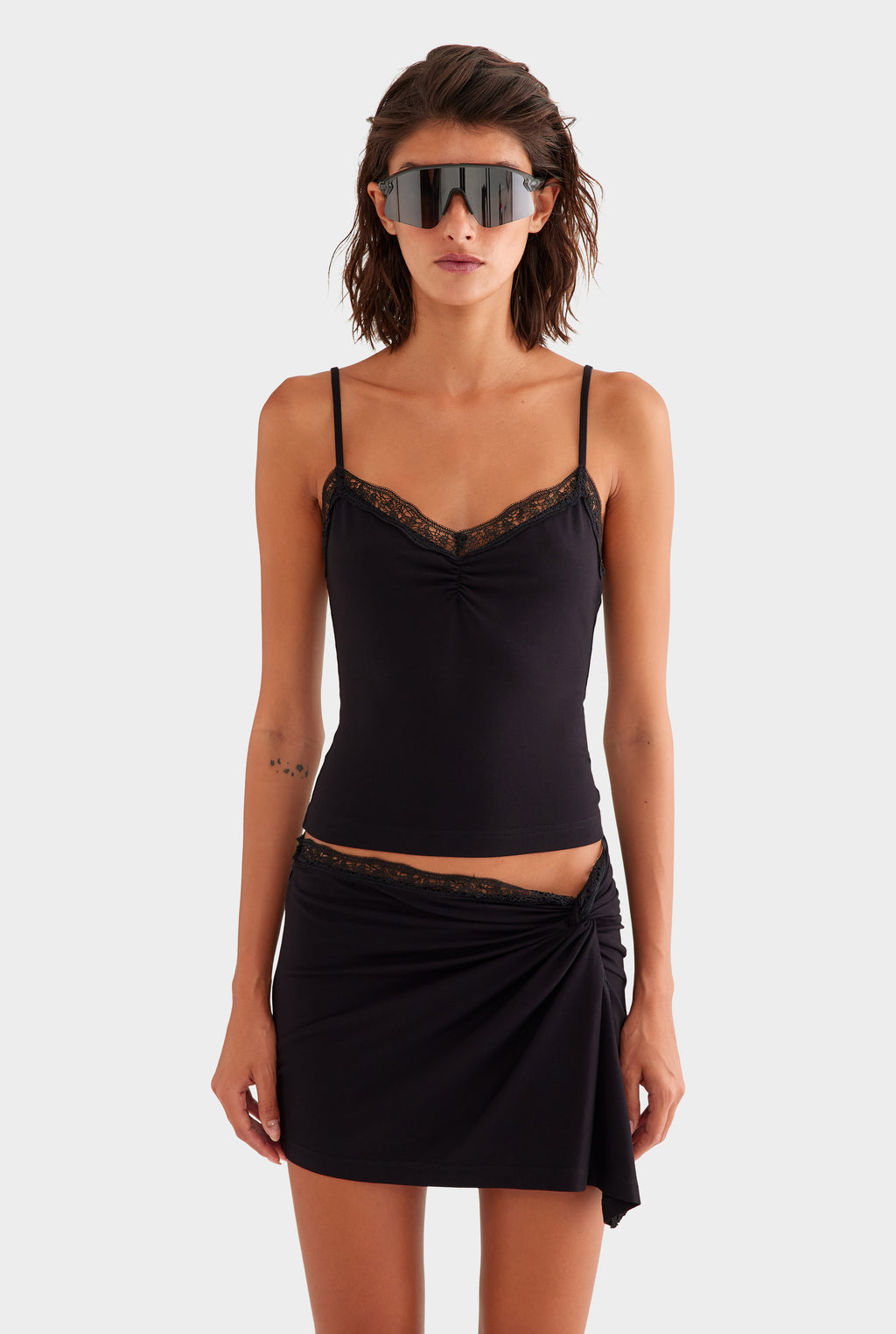Jersey Lace Trim Tank - Black