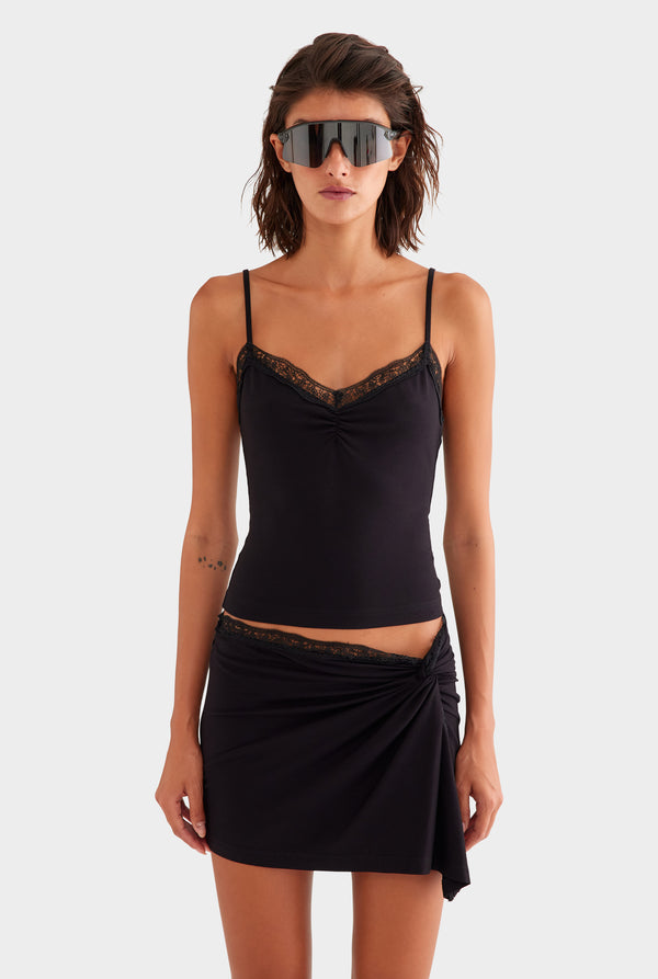 Jersey Lace Trim Tank - Black