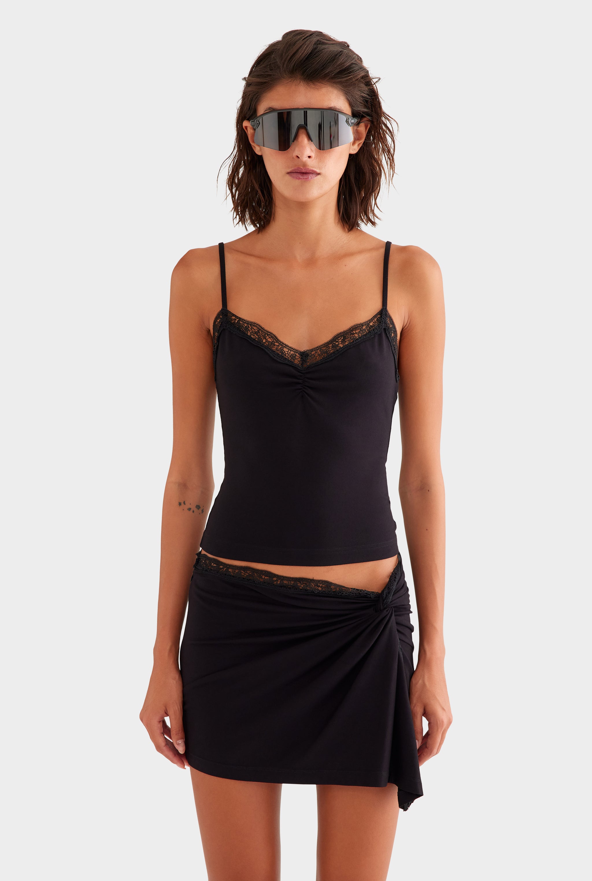 Jersey Lace Twist Mini Skirt - Black