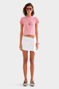 Jersey Lace Twist Mini Skirt - White